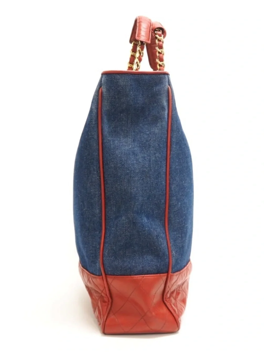 Authentic CHANEL denim red leather 1990s Jeans charm tote - Picture 6 of 14